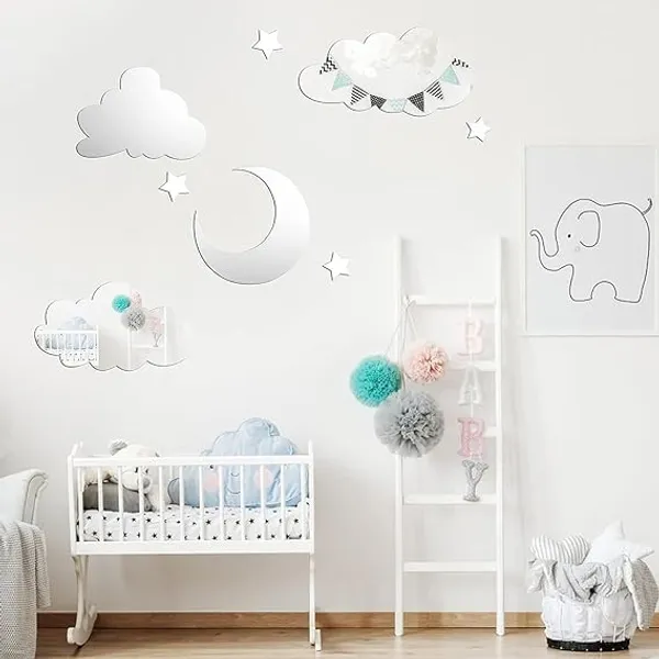 Silver_3D_Acrylic_Cloud_Moon_Stars_Mirror_Stickers_|_Decorative_Silver_Mirror_Wall_Art_|_Adhesive_Art_Decal/Diy_Projects/Party_Supplies_|_Silver