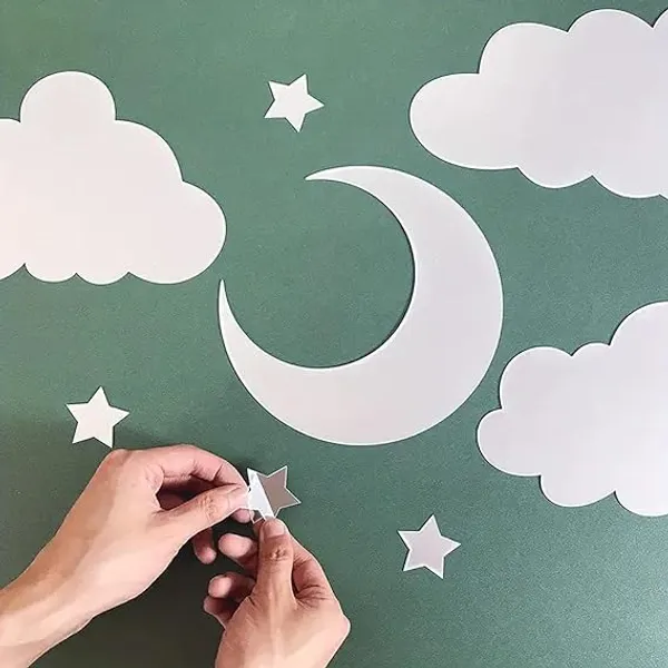 Silver_3D_Acrylic_Cloud_Moon_Stars_Mirror_Stickers_|_Decorative_Silver_Mirror_Wall_Art_|_Adhesive_Art_Decal/Diy_Projects/Party_Supplies_|_Silver