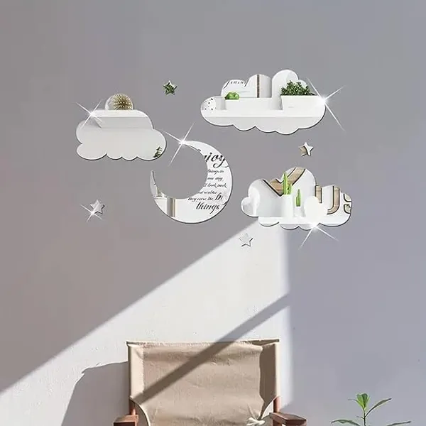 Silver_3D_Acrylic_Cloud_Moon_Stars_Mirror_Stickers_|_Decorative_Silver_Mirror_Wall_Art_|_Adhesive_Art_Decal/Diy_Projects/Party_Supplies_|_Silver