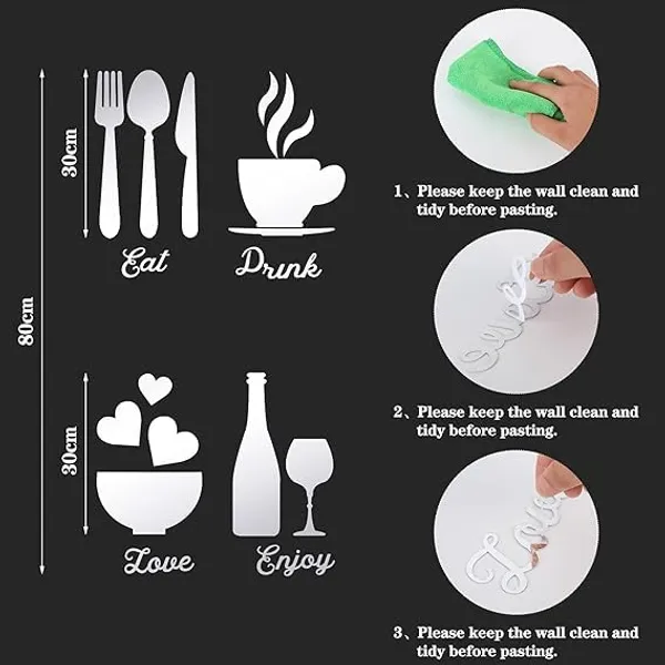 Multicollor_17_Pieces_3D_Kitchen_Wall_Decor_|_Fork_Spoon_Bowl_Tea_Cup_Bottle_Sign_|_Diy_Detachable_Mural_Sticker_For_Decoration/Diy_Projects/Party_Supplies