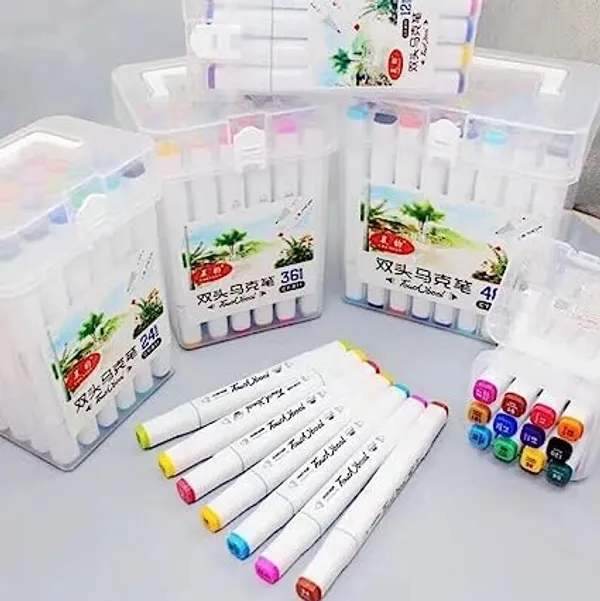 Multicollor_36_Pieces_Double_Brush_Tipped_Student_Markers_|_Dual_Head_Permanent_Art_Set_For_Sketching_And_Drawing_|_Dry_Smudge_Proof_For_Kids_&_Adults
