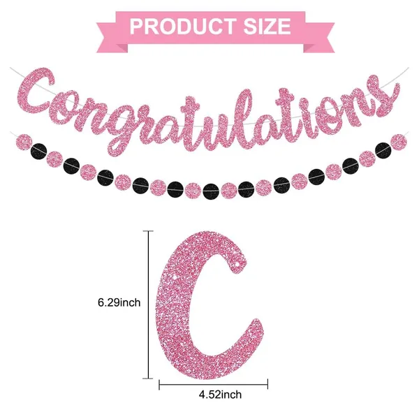 Black_Congratulations_Banner_|_Pink_Glitter_With_Black_&_Pink_Circle_Garland_|_Graduation,_Engagement,_Retirement,_And_Achievement_Party_Decoration_|_Pre-Strung_&_Reusable_Glitter_Garland