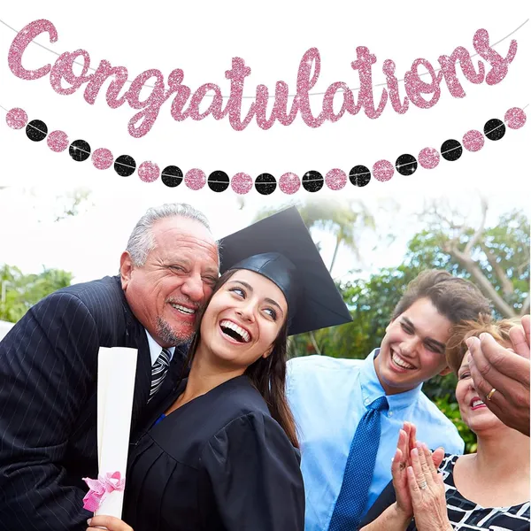 Black_Congratulations_Banner_|_Pink_Glitter_With_Black_&_Pink_Circle_Garland_|_Graduation,_Engagement,_Retirement,_And_Achievement_Party_Decoration_|_Pre-Strung_&_Reusable_Glitter_Garland