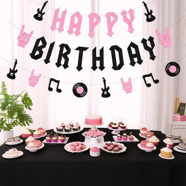 Black_Rock_Theme_Happy_Birthday_Banner_Decoration_|_Glitter_Pink_&_Black_Rock_Music_Party_Banner_With_Guitar,_Notes_&_Vinyl_Cutouts_|_Rockstar_Birthday_Party_Supplies_For_Girls_&_Boys_|_Reusable_Party_Dã©Cor