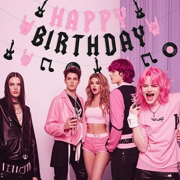 Black_Rock_Theme_Happy_Birthday_Banner_Decoration_|_Glitter_Pink_&_Black_Rock_Music_Party_Banner_With_Guitar,_Notes_&_Vinyl_Cutouts_|_Rockstar_Birthday_Party_Supplies_For_Girls_&_Boys_|_Reusable_Party_Dã©Cor