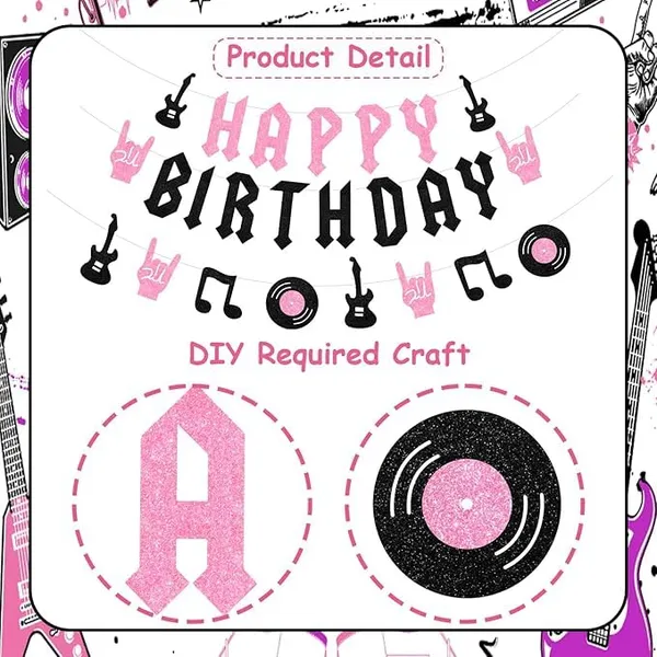 Black_Rock_Theme_Happy_Birthday_Banner_Decoration_|_Glitter_Pink_&_Black_Rock_Music_Party_Banner_With_Guitar,_Notes_&_Vinyl_Cutouts_|_Rockstar_Birthday_Party_Supplies_For_Girls_&_Boys_|_Reusable_Party_Dã©Cor