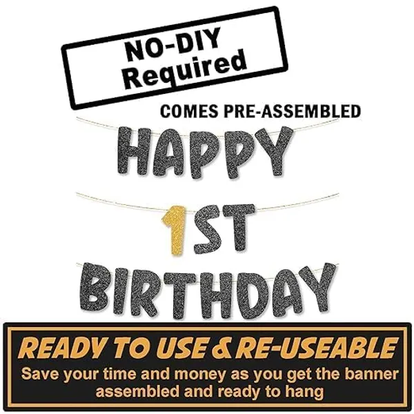 Gold_Happy_1St_Birthday_Banner_|_Black_&_Gold_Glitter_Birthday_Garland_For_Boys_&_Girls_|_Pre-Assembled_8_Feet_Banner_|_First_Birthday_Party_Decoration_|_No_Diy_Needed