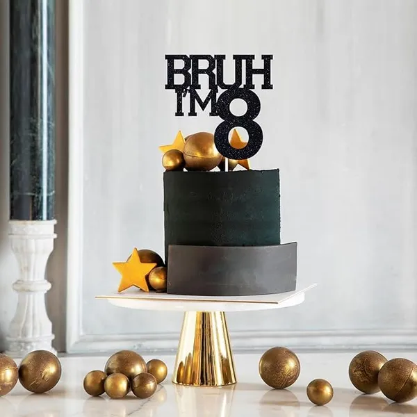 Black_Bruh_I'M_8_Black_Glitter_Cake_Topper_|_Happy_8Th_Birthday_|_It'S_My_8Th_Birthday_|_Cool_Birthday_Party_Decoration_For_Kids