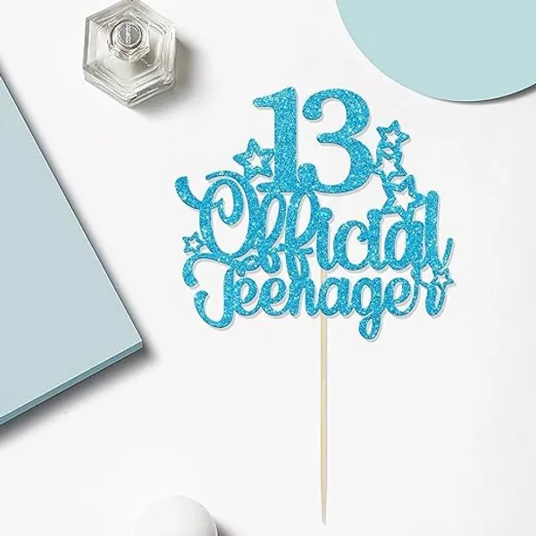 Gold_13_Official_Teenager_Cake_Topper_|_Glitter_Number_13Th_Birthday_Cake_Decoration_|_Pre-Assembled_|_Party_Supplies_For_Boys_&_Girls/Pack_Of_1_/_Blue