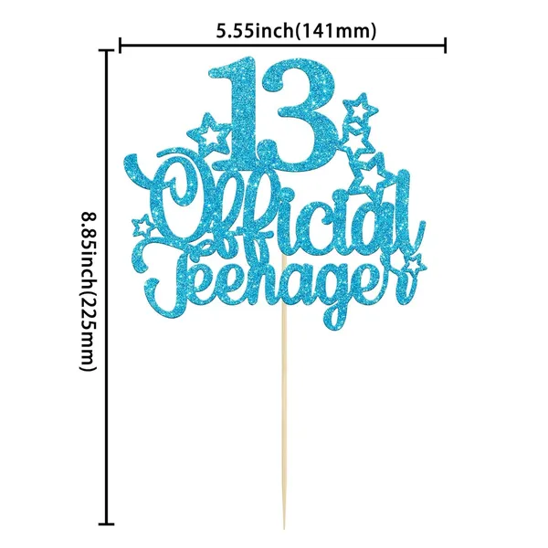 Gold_13_Official_Teenager_Cake_Topper_|_Glitter_Number_13Th_Birthday_Cake_Decoration_|_Pre-Assembled_|_Party_Supplies_For_Boys_&_Girls/Pack_Of_1_/_Blue