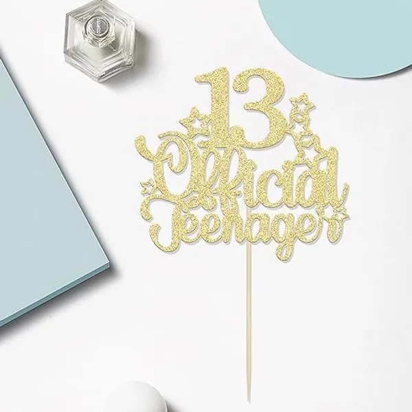 Gold_13_Official_Teenager_Cake_Topper_|_Glitter_Number_13Th_Birthday_Cake_Decoration_|_Pre-Assembled_|_Party_Supplies_For_Boys_&_Girls/Pack_Of_1_/_Gold