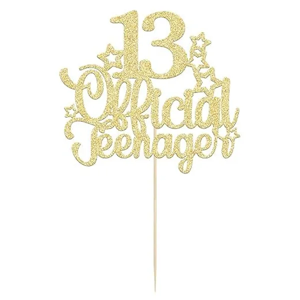 Gold_13_Official_Teenager_Cake_Topper_|_Glitter_Number_13Th_Birthday_Cake_Decoration_|_Pre-Assembled_|_Party_Supplies_For_Boys_&_Girls/Pack_Of_1_/_Gold