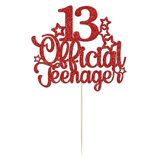 Red_13_Official_Teenager_Cake_Topper_|_Glitter_Number_13Th_Birthday_Cake_Decoration_|_Pre-Assembled_|_Party_Supplies_For_Boys_&_Girls/Pack_Of_1_/_Red