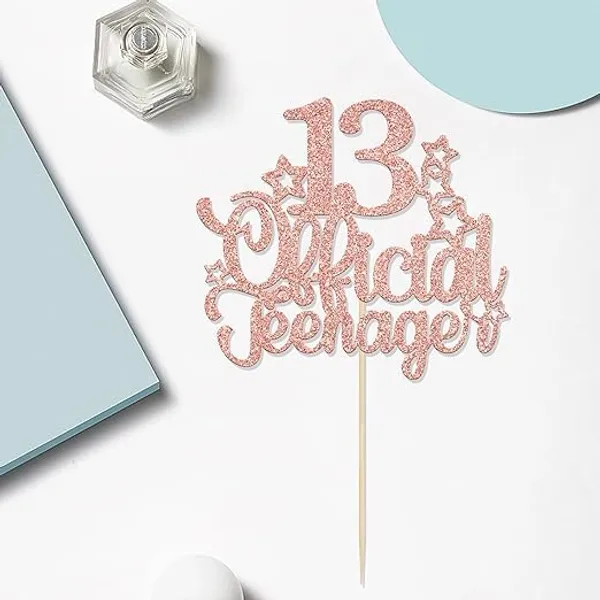 Gold_13_Official_Teenager_Cake_Topper_|_Glitter_Number_13Th_Birthday_Cake_Decoration_|_Pre-Assembled_|_Party_Supplies_For_Boys_&_Girls/Pack_Of_1_/_Rose_Gold