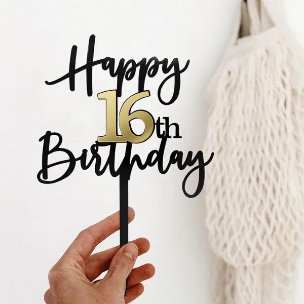 Black_Happy_16Th_Birthday_Cake_Topper_|_Double-Sided_Acrylic_Cake_Decoration_In_Black_&_Mirrored_Gold_|_Elegant_Sixteenth_Birthday_Party_Cake_Topper_For_Girls_&_Boys