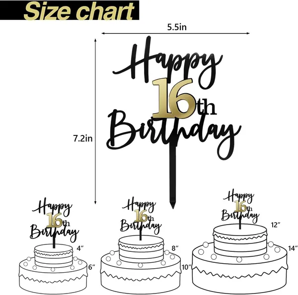 Black_Happy_16Th_Birthday_Cake_Topper_|_Double-Sided_Acrylic_Cake_Decoration_In_Black_&_Mirrored_Gold_|_Elegant_Sixteenth_Birthday_Party_Cake_Topper_For_Girls_&_Boys