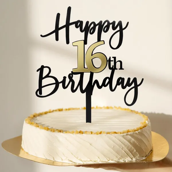 Black_Happy_16Th_Birthday_Cake_Topper_|_Double-Sided_Acrylic_Cake_Decoration_In_Black_&_Mirrored_Gold_|_Elegant_Sixteenth_Birthday_Party_Cake_Topper_For_Girls_&_Boys
