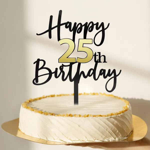 Black_Happy_25Th_Birthday_Cake_Topper_|_Double-Sided_Acrylic_Cake_Decoration_In_Black_&_Mirrored_Gold_|_Elegant_Eighteenth_Birthday_Party_Cake_Topper_For_Girls_&_Boys