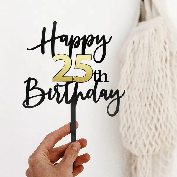 Black_Happy_25Th_Birthday_Cake_Topper_|_Double-Sided_Acrylic_Cake_Decoration_In_Black_&_Mirrored_Gold_|_Elegant_Eighteenth_Birthday_Party_Cake_Topper_For_Girls_&_Boys