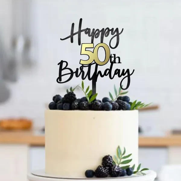 Black_Happy_50Th_Birthday_Cake_Topper_|_Double-Sided_Acrylic_Cake_Decoration_In_Black_&_Mirrored_Gold_|_Elegant_Fiftieth_Birthday_Party_Cake_Topper_For_Girls_&_Boys