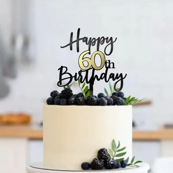 Black_Happy_60Th_Birthday_Cake_Topper_|_Double-Sided_Acrylic_Cake_Decoration_In_Black_&_Mirrored_Gold_|_Elegant_Sixtieth_Birthday_Party_Cake_Topper_For_Girls_&_Boys