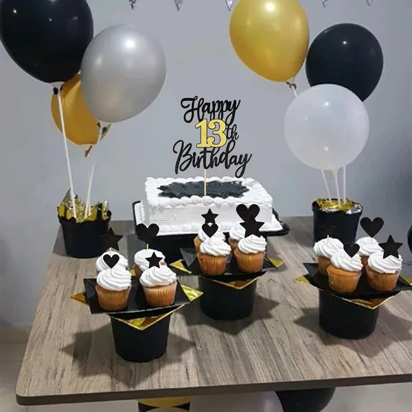 Black_Triflearte'_Pack_Of_11_13Th_Birthday_Cake_Decorations_Black_&_Gold_Glitter_|_Fabulous_Cake_Topper_With_Star_&_Heart_Picks_|_Cheers_To_13_Years_Cake_Dacor_Set_For_Birthday_&_Anniversary_Party