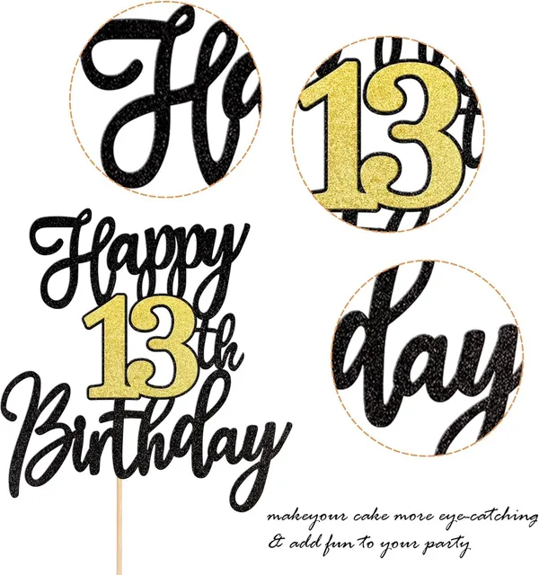 Black_Triflearte'_Pack_Of_11_13Th_Birthday_Cake_Decorations_Black_&_Gold_Glitter_|_Fabulous_Cake_Topper_With_Star_&_Heart_Picks_|_Cheers_To_13_Years_Cake_Dacor_Set_For_Birthday_&_Anniversary_Party