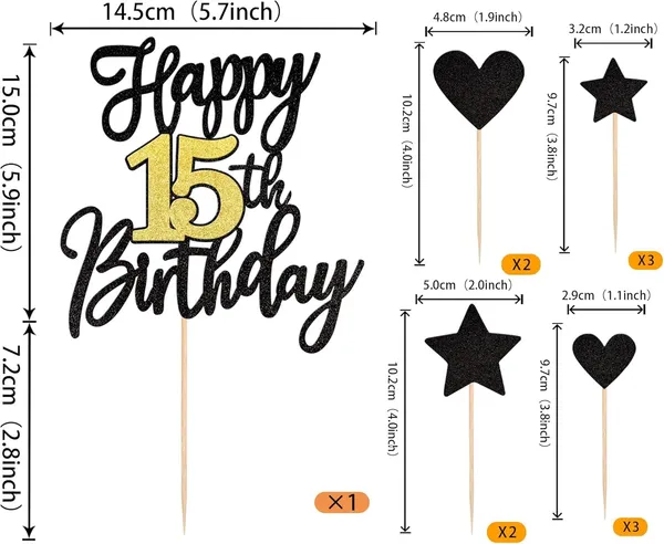 Black_Triflearte'_Pack_Of_11_Â€“_15Th_Birthday_Cake_Decorations_Black_&_Gold_Glitter_|_Fabulous_Cake_Topper_With_Star_&_Heart_Picks_|_Cheers_To_15_Years_Cake_Dã©Cor_Set_For_Birthday_&_Anniversary_Party