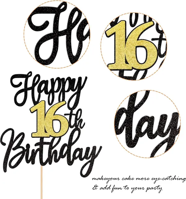 Black_Triflearte'_Pack_Of_11_Â€“_16Th_Birthday_Cake_Decorations_Black_&_Gold_Glitter_|_Fabulous_Cake_Topper_With_Star_&_Heart_Picks_|_Cheers_To_16_Years_Cake_Dã©Cor_Set_For_Birthday_&_Anniversary_Party