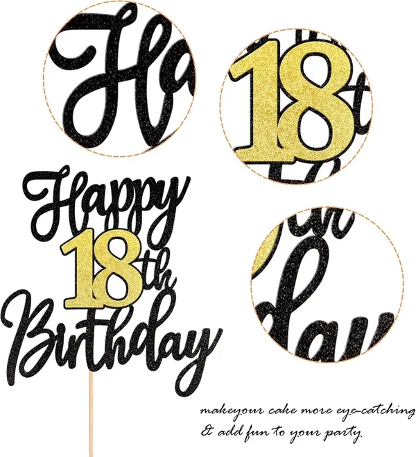 Black_Triflearte'_Pack_Of_11_Â€“_18Th_Birthday_Cake_Decorations_Black_&_Gold_Glitter_|_Fabulous_Cake_Topper_With_Star_&_Heart_Picks_|_Cheers_To_18_Cake_Dã©Cor_Set_For_Birthday_&_Anniversary_Party