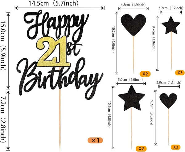 Black_Triflearte'_Pack_Of_11_Â€“_21St_Birthday_Cake_Decorations_Black_&_Gold_Glitter_|_Fabulous_Cake_Topper_With_Star_&_Heart_Picks_|_Cheers_To_21_Years_Cake_Dã©Cor_Set_For_Birthday_&_Anniversary_Party