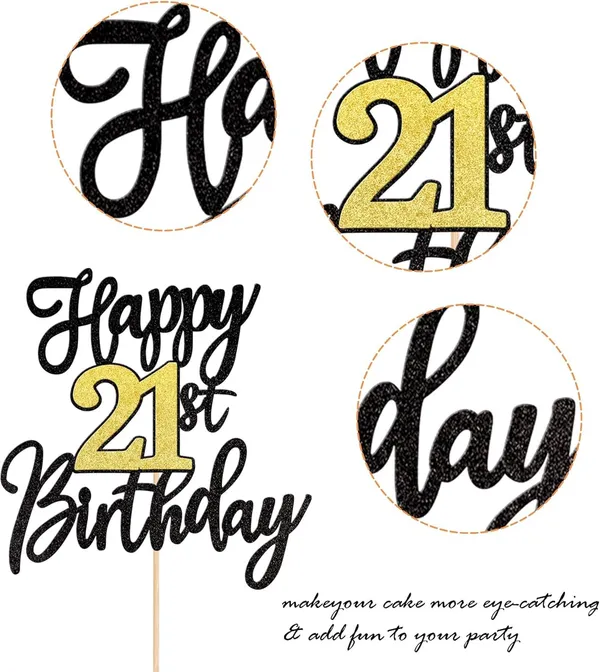 Black_Triflearte'_Pack_Of_11_Â€“_21St_Birthday_Cake_Decorations_Black_&_Gold_Glitter_|_Fabulous_Cake_Topper_With_Star_&_Heart_Picks_|_Cheers_To_21_Years_Cake_Dã©Cor_Set_For_Birthday_&_Anniversary_Party
