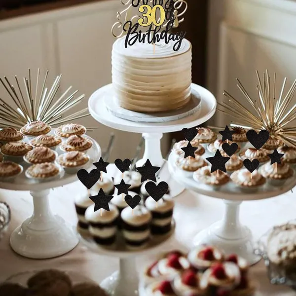 Black_Triflearte'_Pack_Of_11_Â€“_30Th_Birthday_Cake_Decorations_Black_&_Gold_Glitter_|_Fabulous_Cake_Topper_With_Star_&_Heart_Picks_|_Cheers_To_30_Years_Cake_Dã©Cor_Set_For_Birthday_&_Anniversary_Party