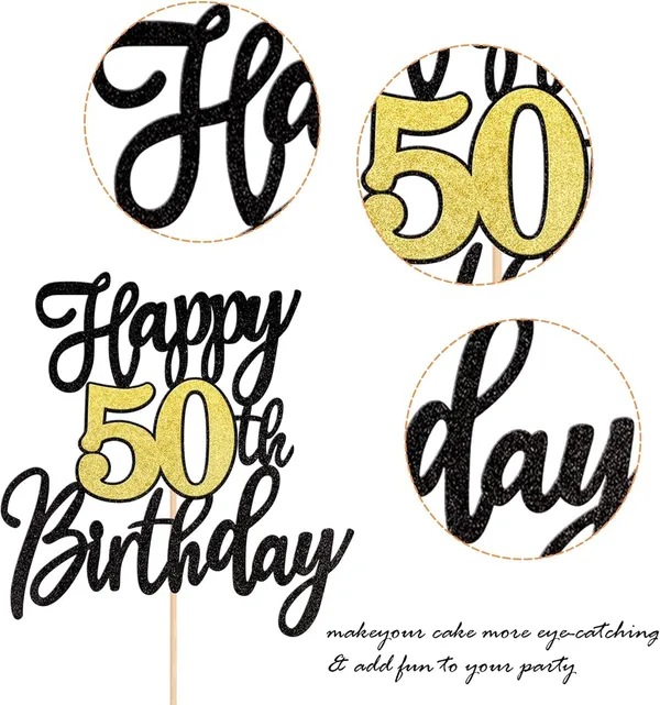 Black_Triflearte'_Pack_Of_11_Â€“_50Th_Birthday_Cake_Decorations_Black_&_Gold_Glitter_|_Fabulous_Cake_Topper_With_Star_&_Heart_Picks_|_Cheers_To_50_Years_Cake_Dã©Cor_Set_For_Birthday_&_Anniversary_Party