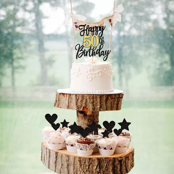 Black_Triflearte'_Pack_Of_11_Â€“_50Th_Birthday_Cake_Decorations_Black_&_Gold_Glitter_|_Fabulous_Cake_Topper_With_Star_&_Heart_Picks_|_Cheers_To_50_Years_Cake_Dã©Cor_Set_For_Birthday_&_Anniversary_Party