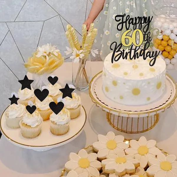Black_Triflearte'_Pack_Of_11_60Th_Birthday_Cake_Decorations_Black_&_Gold_Glitter_|_Fabulous_Cake_Topper_With_Star_&_Heart_Picks_|_Cheers_To_60_Years_Cake_Dacor_Set_For_Birthday_&_Anniversary_Party