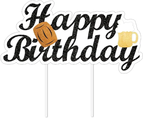 Gold_Beer_Theme_Happy_Birthday_Cake_Topper_|_Black_Glitter_With_Golden_Beer_Mug_&_Barrel_|_Funny_Birthday_Cake_Decoration_For_Men_&_Adults_|_Pre-Assembled_Party_Topper_For_Beer_Lovers