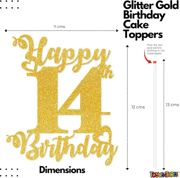 Gold_Happy_14Th_Birthday_Cake_Topper_|_Glitter_Gold_Cake_Topper_For_Birthday_|_Reusable_&_Elegant_Cake_Décor_For_Girls,_Boys,_Adults_|_Pre-Assembled_Cake_Decoration_Topper
