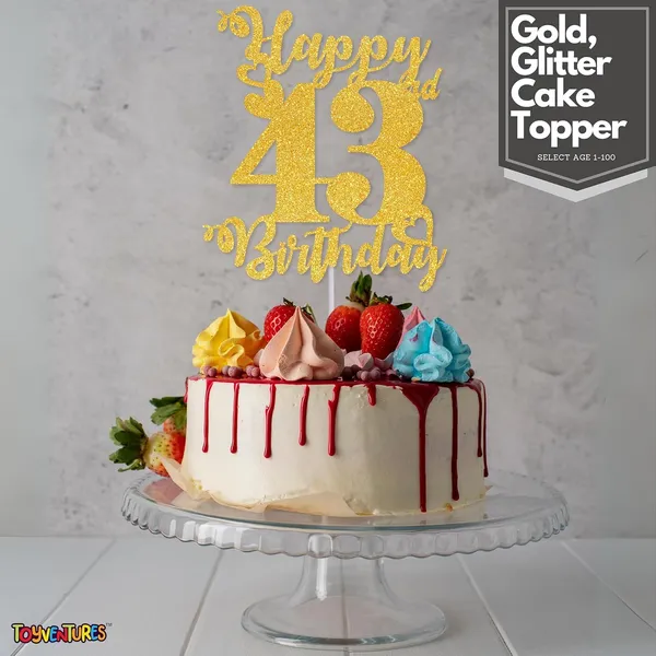 Gold_Happy_43Rd_Birthday_Cake_Topper_|_Glitter_Gold_Cake_Topper_For_Birthday_|_Reusable_&_Elegant_Cake_Décor_For_Girls,_Boys,_Adults_|_Pre-Assembled_Cake_Decoration_Topper
