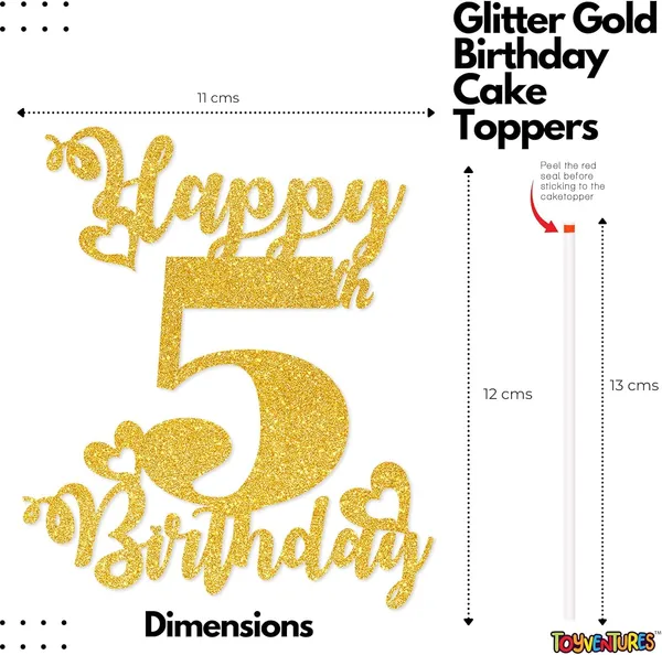 Gold_Happy_Fifth_Birthday_Cake_Topper_|_Glitter_Gold_Cake_Topper_For_Birthday_|_Reusable_&_Elegant_Cake_Décor_For_Girls,_Boys,_Adults_|_Pre-Assembled_Cake_Decoration_Topper