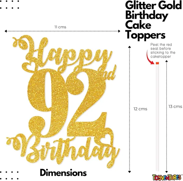 Gold_Happy_92Nd_Birthday_Cake_Topper_|_Glitter_Gold_Cake_Topper_For_Birthday_|_Reusable_&_Elegant_Cake_Décor_For_Girls,_Boys,_Adults_|_Pre-Assembled_Cake_Decoration_Topper