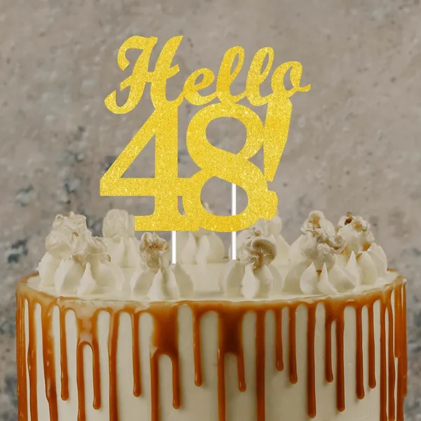 Gold_Hello_48_Cake_Topper_|_Gold_Glitter_Birthday_Cake_Topper_For_Women_&_Men_|_Elegant_48Th_Celebration_Decoration_For_Milestone_Parties_|_Reusable_Cake_Decor