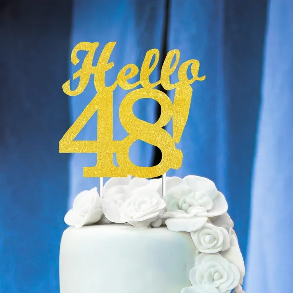 Gold_Hello_48_Cake_Topper_|_Gold_Glitter_Birthday_Cake_Topper_For_Women_&_Men_|_Elegant_48Th_Celebration_Decoration_For_Milestone_Parties_|_Reusable_Cake_Decor