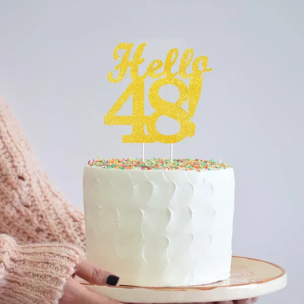 Gold_Hello_48_Cake_Topper_|_Gold_Glitter_Birthday_Cake_Topper_For_Women_&_Men_|_Elegant_48Th_Celebration_Decoration_For_Milestone_Parties_|_Reusable_Cake_Decor
