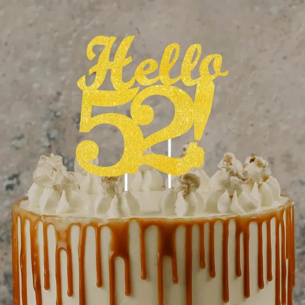 Gold_Hello_52_Cake_Topper_|_Gold_Glitter_Birthday_Cake_Topper_For_Women_&_Men_|_Elegant_52Nd_Celebration_Decoration_For_Milestone_Parties_|_Reusable_Cake_Decor
