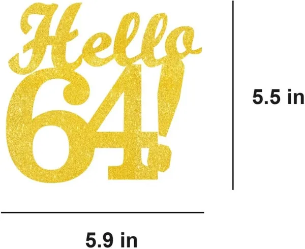 Gold_Hello_64Cake_Topper_|_Gold_Glitter_Birthday_Cake_Topper_For_Women_&_Men_|_Elegant_64Th_Celebration_Decoration_For_Milestone_Parties_|_Reusable_Cake_Decor