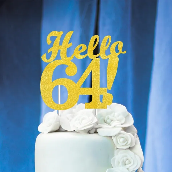Gold_Hello_64Cake_Topper_|_Gold_Glitter_Birthday_Cake_Topper_For_Women_&_Men_|_Elegant_64Th_Celebration_Decoration_For_Milestone_Parties_|_Reusable_Cake_Decor