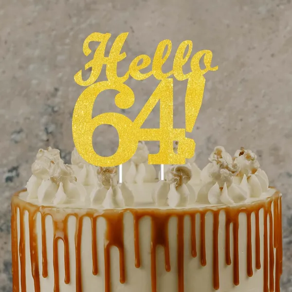 Gold_Hello_64Cake_Topper_|_Gold_Glitter_Birthday_Cake_Topper_For_Women_&_Men_|_Elegant_64Th_Celebration_Decoration_For_Milestone_Parties_|_Reusable_Cake_Decor