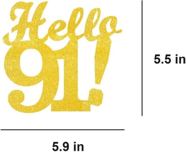 Gold_Hello_91_Cake_Topper_|_Gold_Glitter_Birthday_Cake_Topper_For_Women_&_Men_|_Elegant_91St_Celebration_Decoration_For_Milestone_Parties_|_Reusable_Cake_Decor