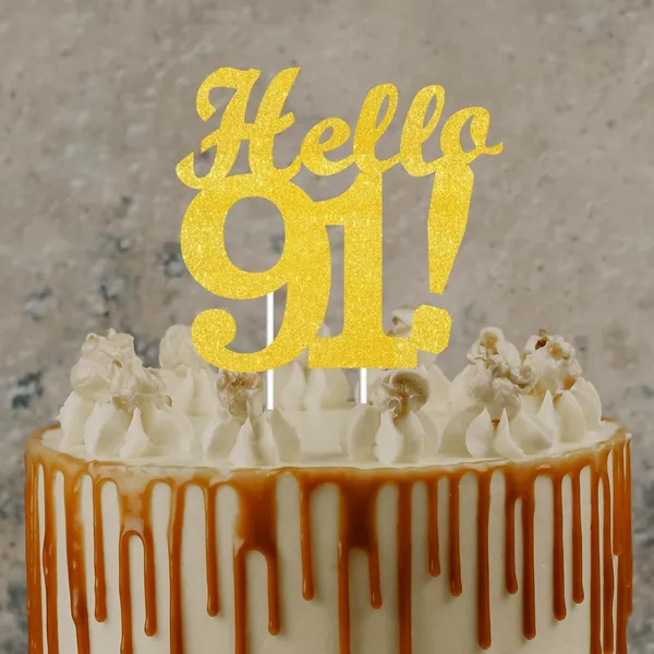 Gold_Hello_91_Cake_Topper_|_Gold_Glitter_Birthday_Cake_Topper_For_Women_&_Men_|_Elegant_91St_Celebration_Decoration_For_Milestone_Parties_|_Reusable_Cake_Decor
